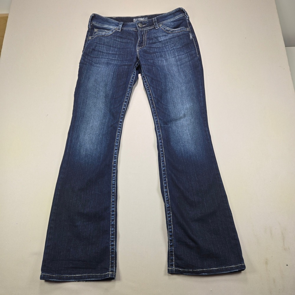 Silver Jeans Co Suki Surplus Bootcut Contrast Stitch Dark Wash Blue Womens 31x34